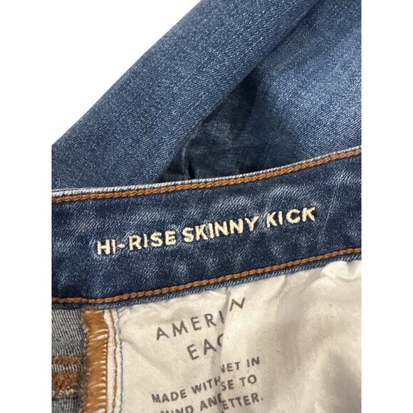 American Eagle Jeans Women 8 Short Blue High Rise Skinny Kick Stretch Distressed - Picture 4 of 10